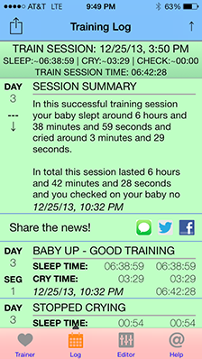 App features a full detailed log of current and completed training sessions. (This log can also be printed and shared).